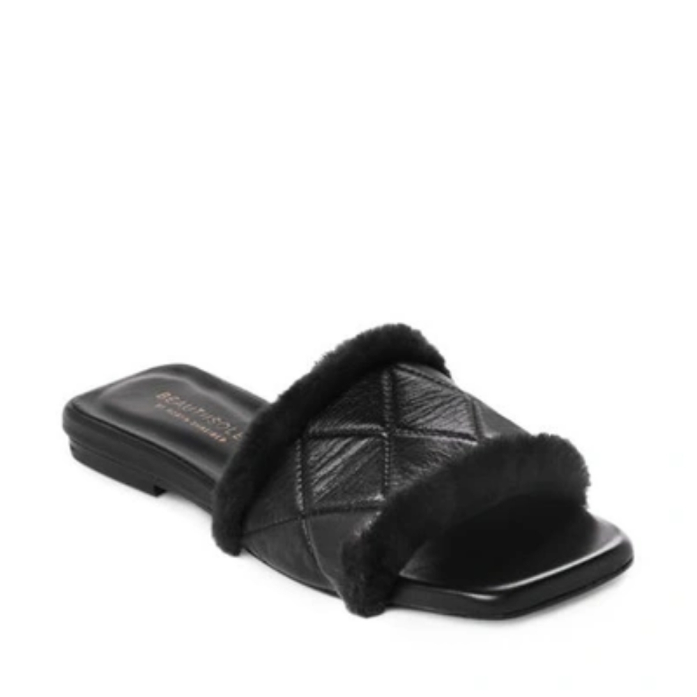BEAUTIISOLES By Robin Shreiber Mariah‎ Napa Leather Shearling Slide Sandal